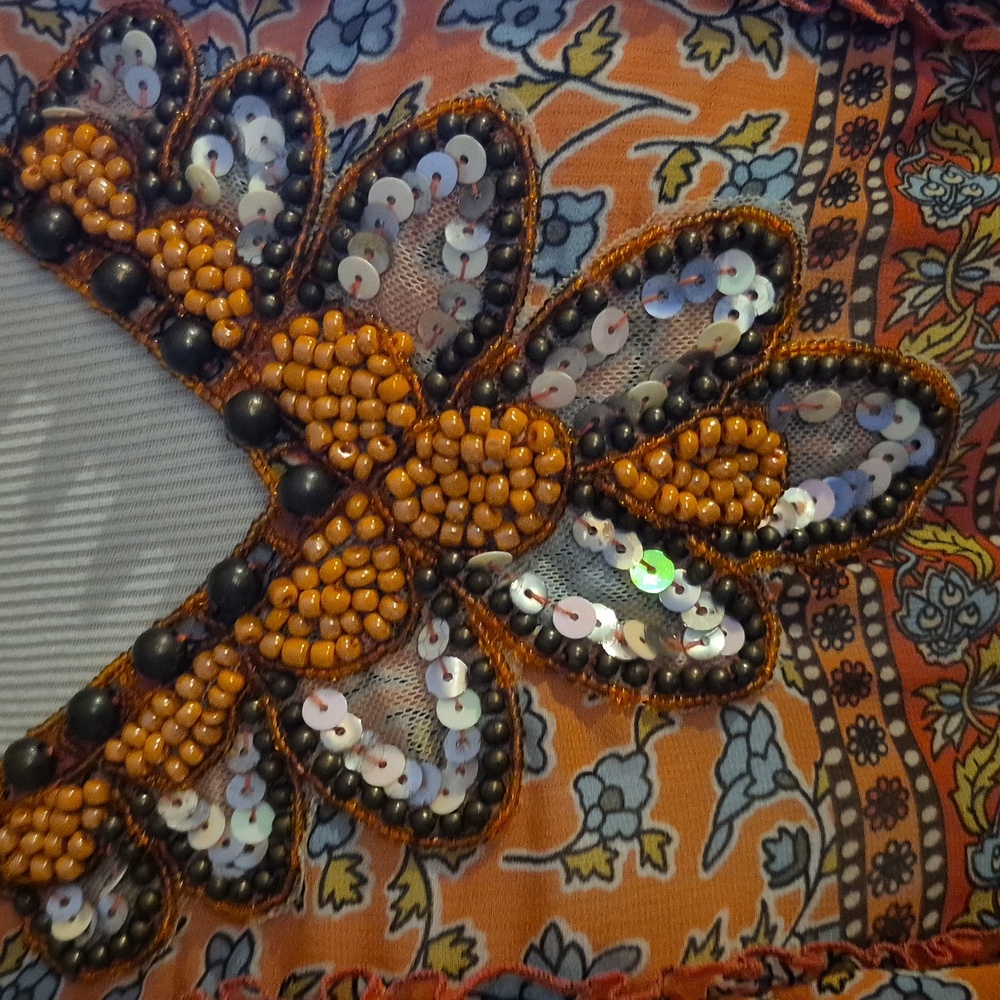 Moda International Orange and Brown Floral Top - Picture 2 of 6